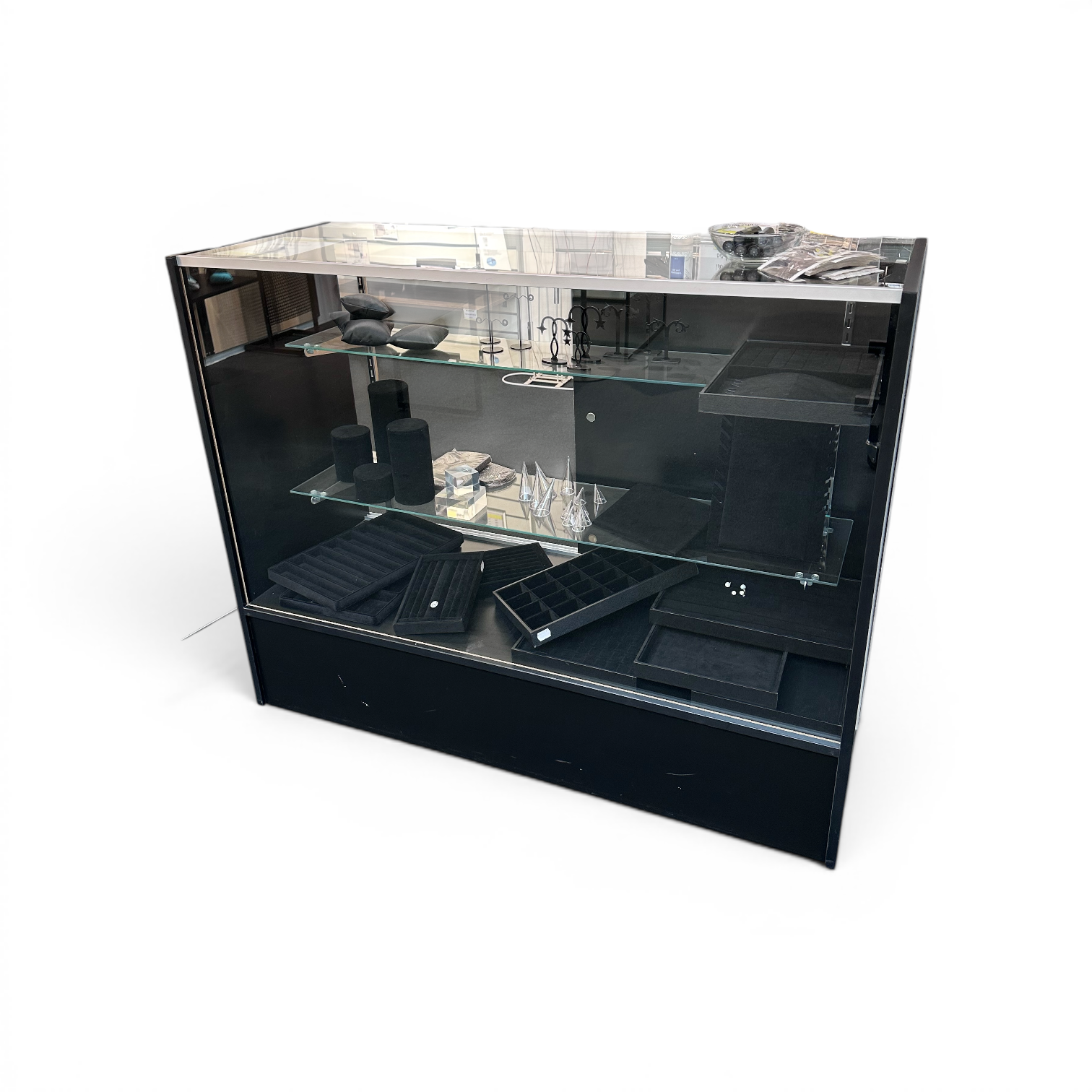 DEMO Slimline disk – glasmodul med 2 glashyllor, svart