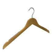 Trähängare, massiv, platt, vuxen, med gummi och hak, utan stång, ljusare natur, 12 mm tjock, 45 cm.