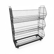 Stapelbar korg med 3 korgar och hjul – matt svart, 81 x 43 x H100 cm