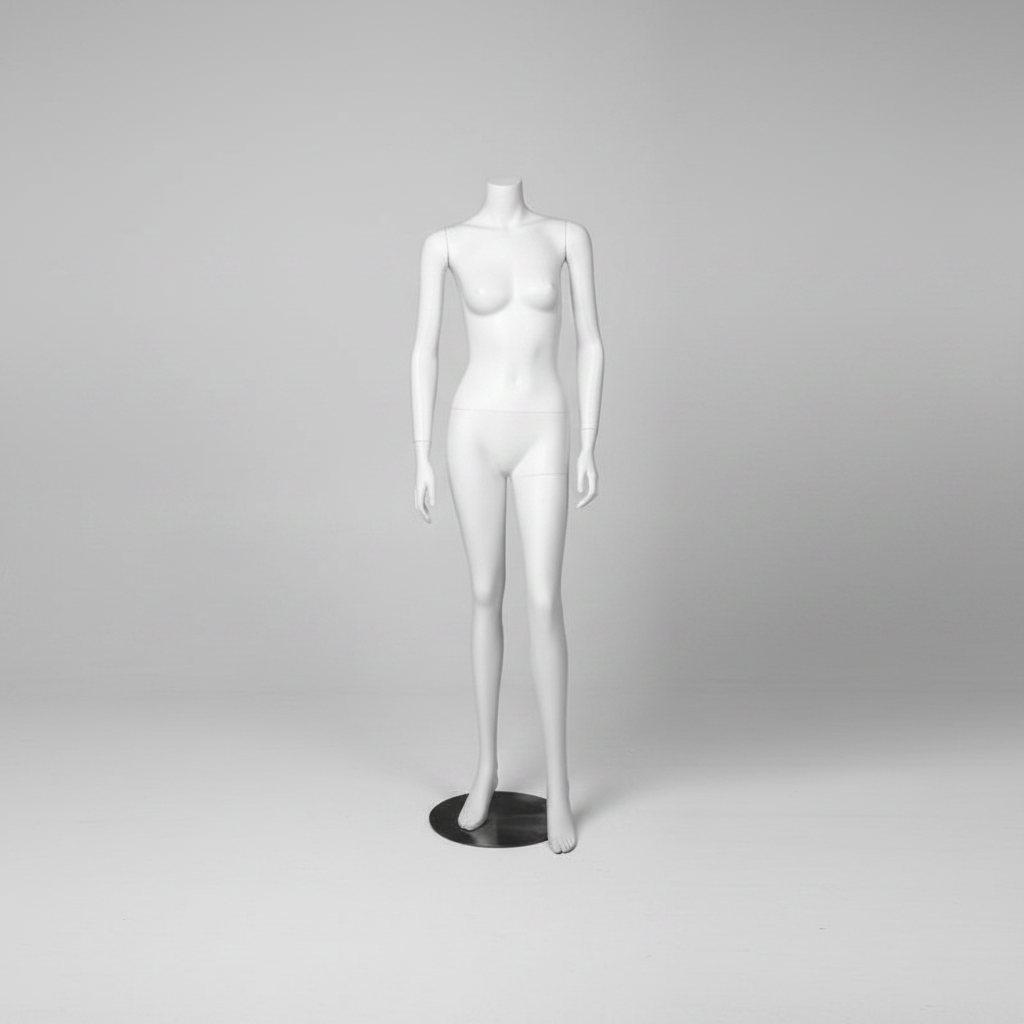 3000 damdocka. Vit utan huvud. Rund metallfot. H 162 cm.