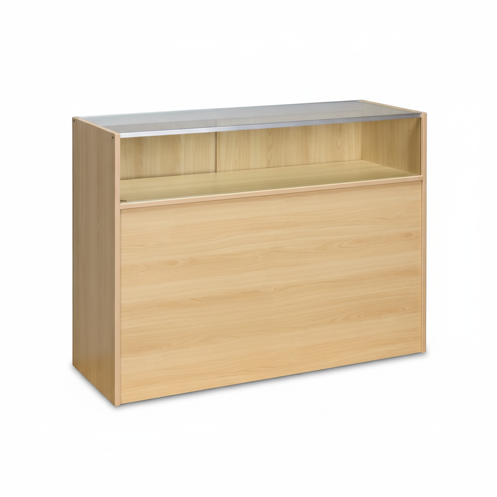 Slimline Disk, glasmodul, med 1/4 glasfront och skjutdörrar, lönn, B 122 × D 46 × H 96 cm