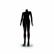 Familje barnmannequin. Svart högblank. 12–14 år. H 140 cm. Rund glasfotplatta