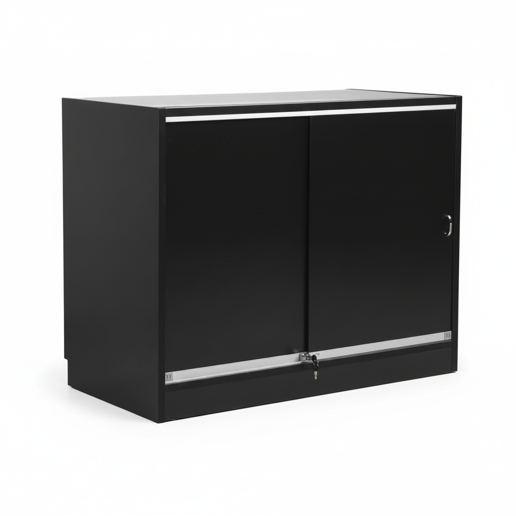 MADS butiksdisk med 1/3 glas, bred, svart. B 120