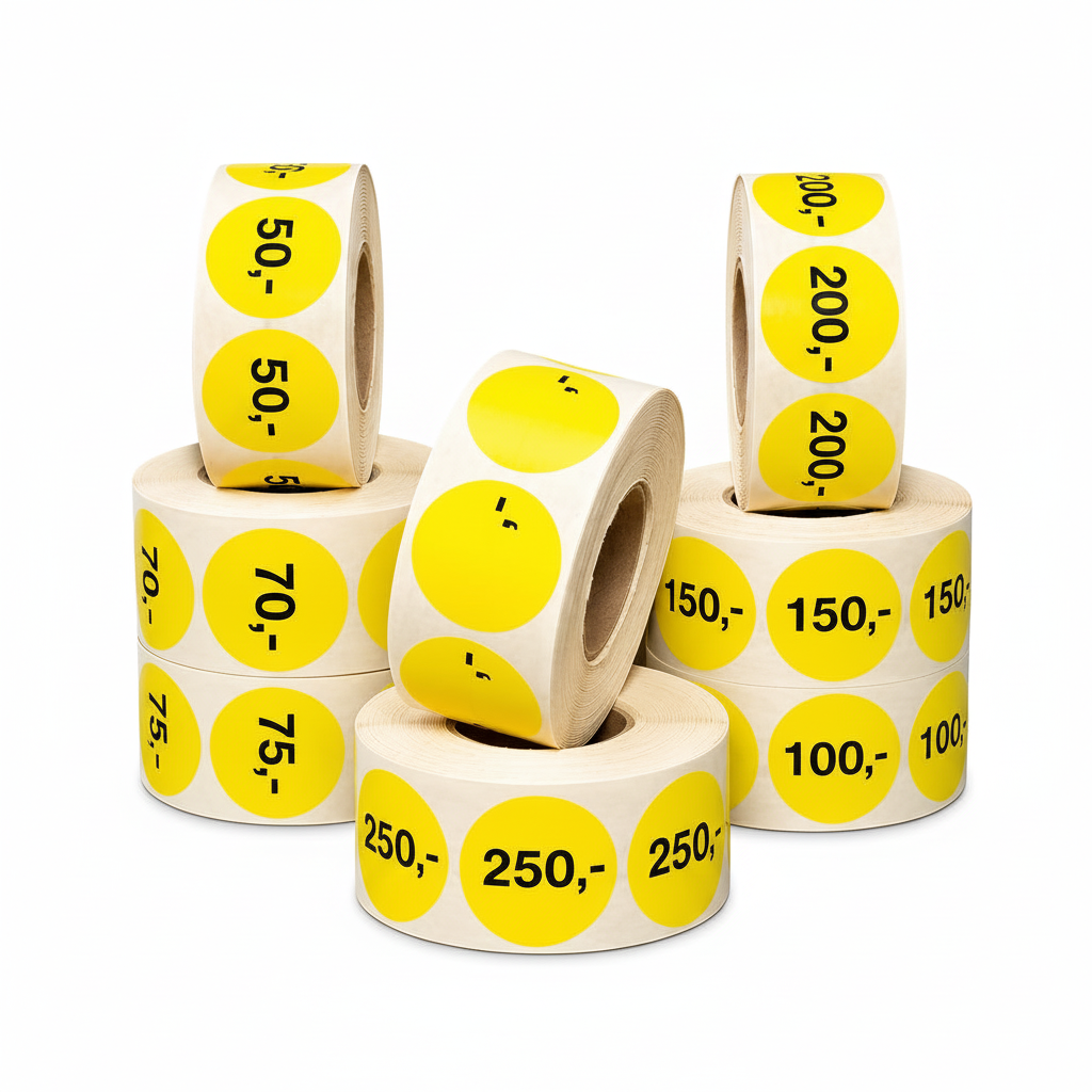 Gula etiketter med fast belopp - 1 000 st. Välj belopp