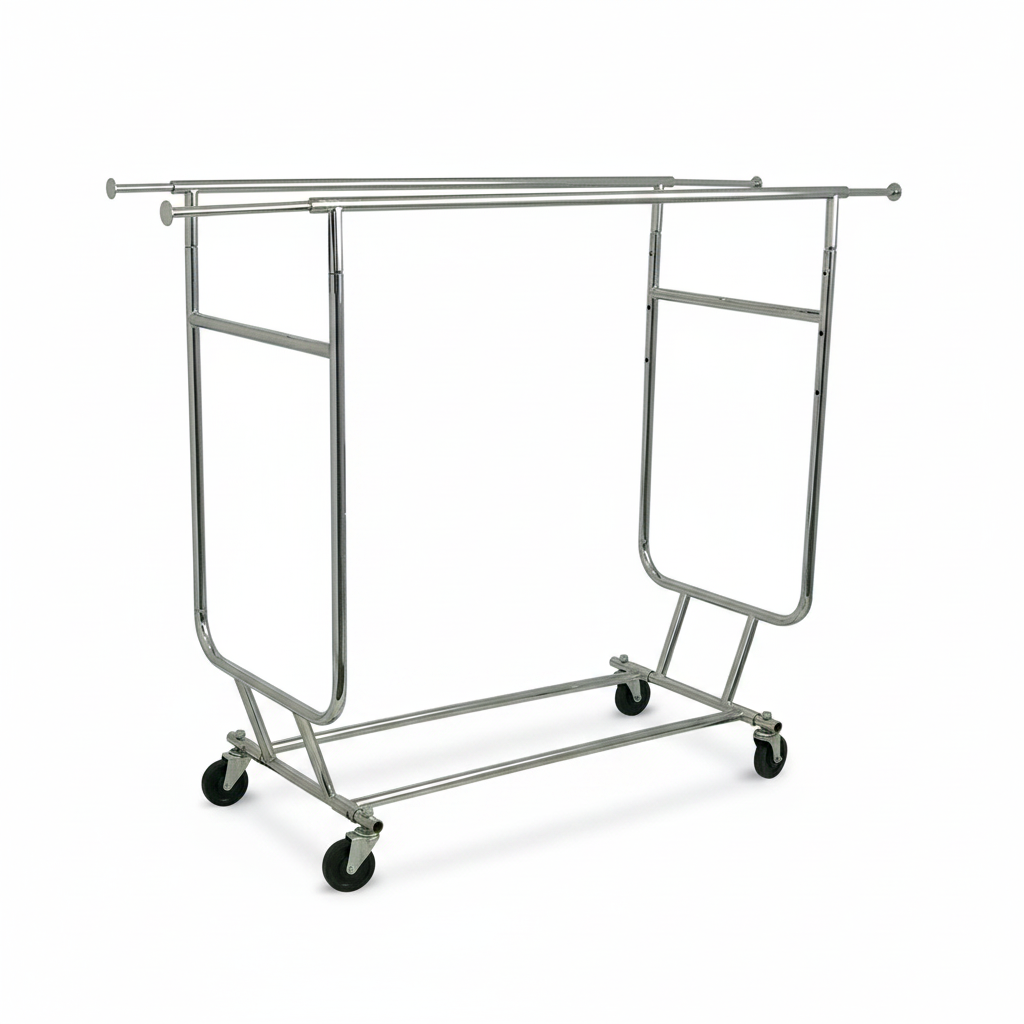 Disco III, dubbelt stativ, helt hopfällbart, justerbart, krom, B128-188 x H165-190 cm