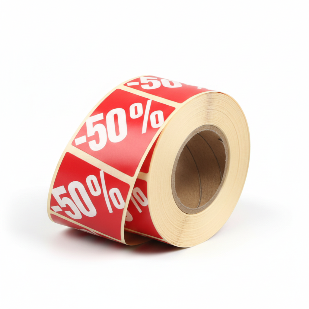 Röda etiketter m/ procent - 500 st. -50%