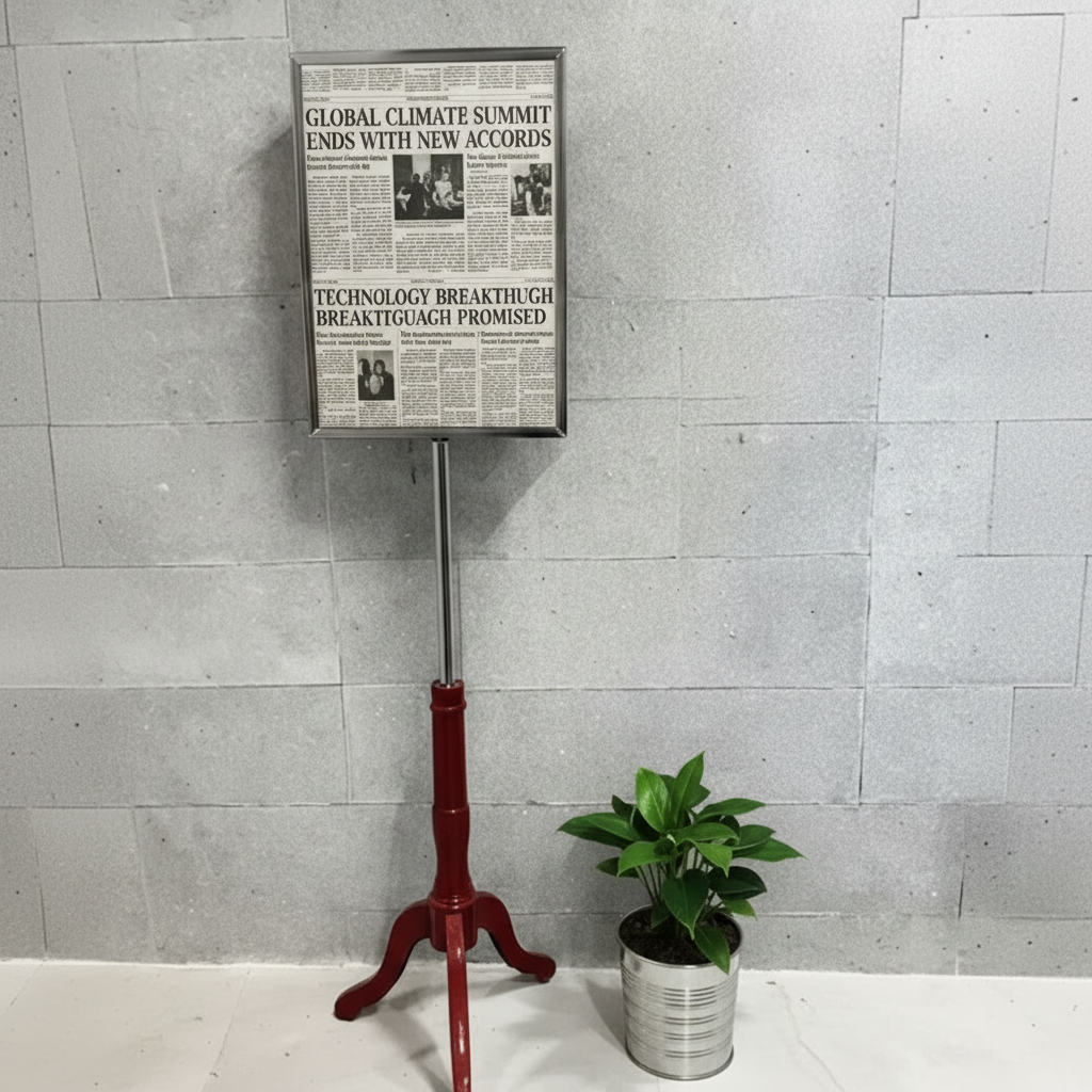 Fransk skiltefod, mahogny, A4 ram i krom.