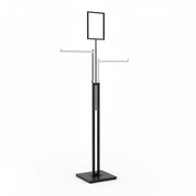 Joystativ med 2 raka armar (38 cm) i krom, höjdjusterbart, har stödfötter, svart stativ, 80 x 39 cm, H125-195 cm