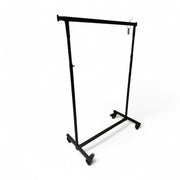 Varuprov - konfektionsstativ, helt sammanfällbart, med gummihjul, justerbar, svart, B140-220 x H145-190 cm