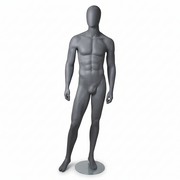 1600 Faceless herremannequin. Grå matt med Faceless huvud. H184 cm. Metallfotplatta