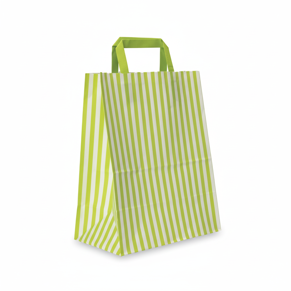 Papperspåse, randig, limegrön, B 25 x D/SF 14 x H 30 cm, förp. med 50 st., 80 gram