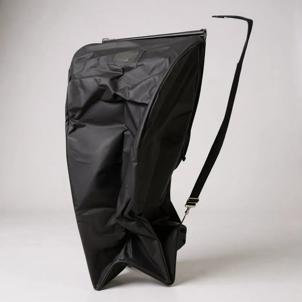 Kollektionpåse med resåröppning, bomull, svart, B46 x D36 x H120 cm med rem