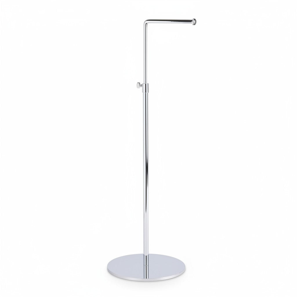 SuperSellerS adjustable chrome L-display stand with a 15 cm arm and round base for retail accessory displays.