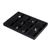 SuperSellerS black flocked jewelry display tray with 12 compartments for organizing rings and small accessories