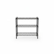 SuperSellerS black wire shelving unit with three tiers, measuring 91cm wide and 90cm high for versatile storage.