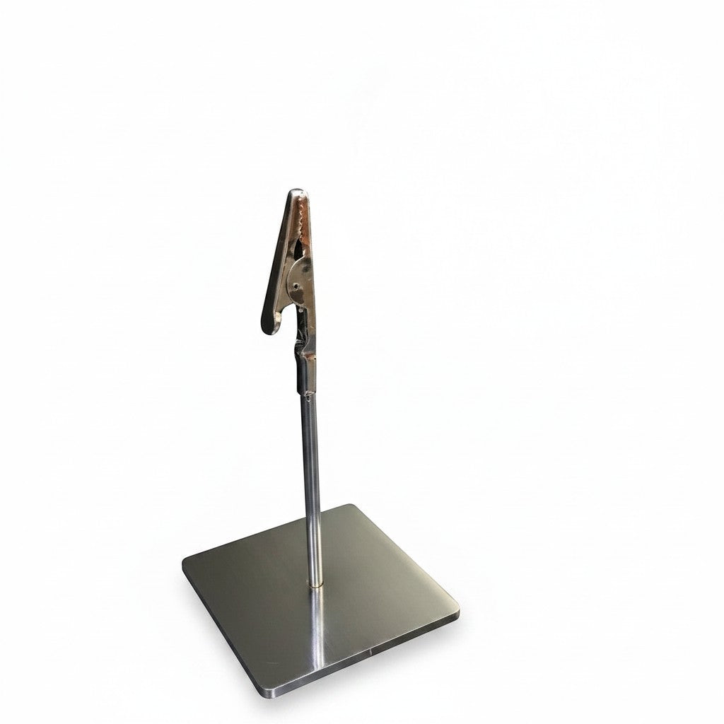 SuperSellerS chrome sign holder with crocodile clip and square base, 10 cm tall for retail display