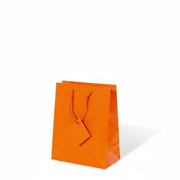 SuperSellerS brilliant orange glossy paper gift bag with matching cord handles and a small blank gift tag